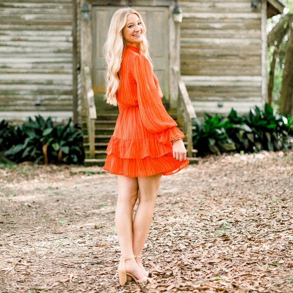 Orange Striped Ruffle Dress
